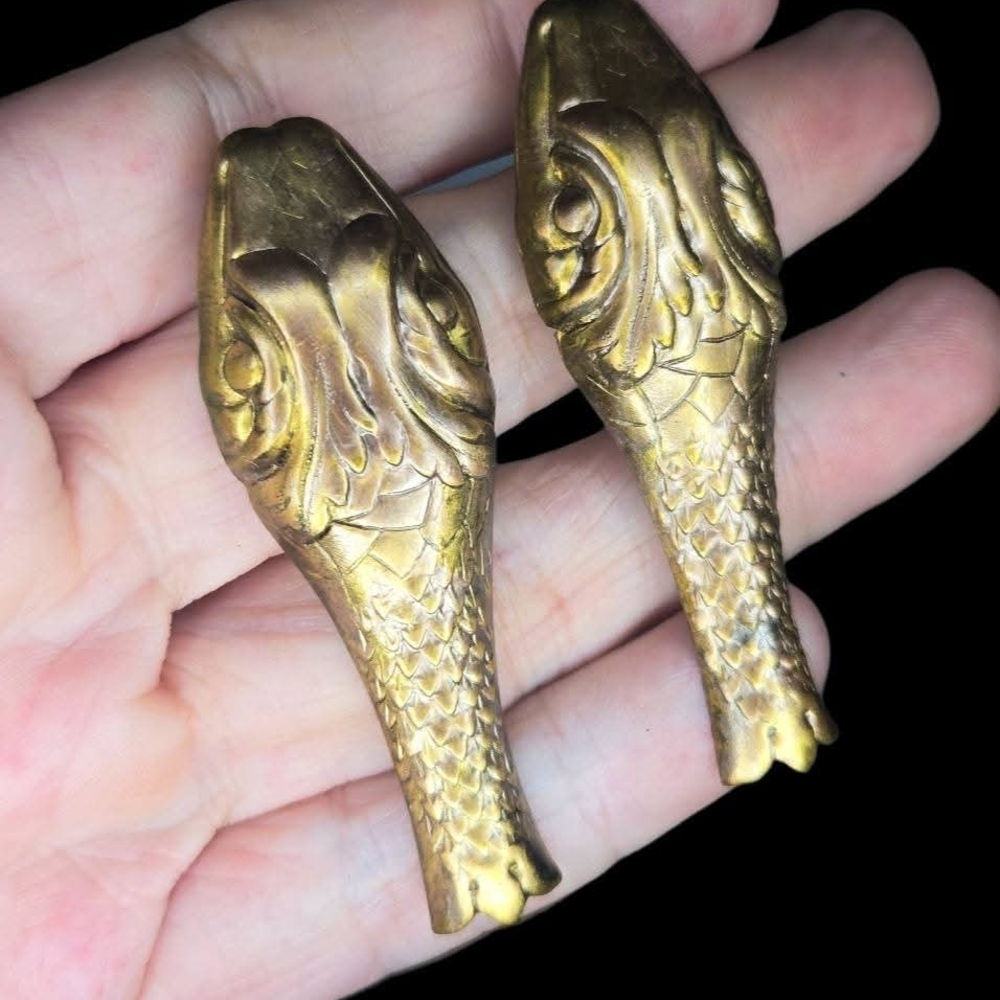 Vintage Sculptural Serpent Head Statement Earrings - Picture 2 of 4